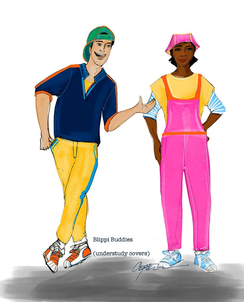 Blippi: Join the Band Tour: costume sketch of the Blippi Buddies understudy covers. Costume sketch by Cynthia Nordstrom