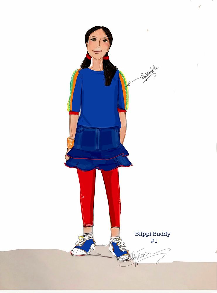 Blippi: Join the Band Tour: costume sketch of Blippi Buddy 1. Costume sketch by Cynthia Nordstrom