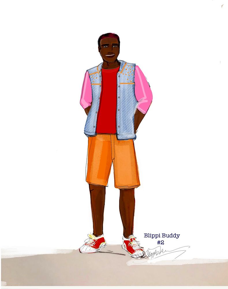 Blippi: Join the Band Tour: costume sketch of Blippi Buddy 2. Costume sketch by Cynthia Nordstrom