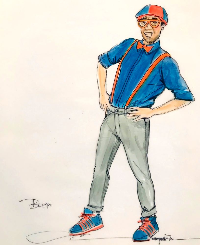 Blippi: Join the Band Tour: costume sketch of Blippi. Costume sketch by Cynthia Nordstrom