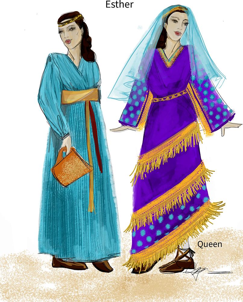 Esther: The Bravest Queen: costume sketch for Esther and Queen Esther. Costume sketch by Cynthia Nordstrom