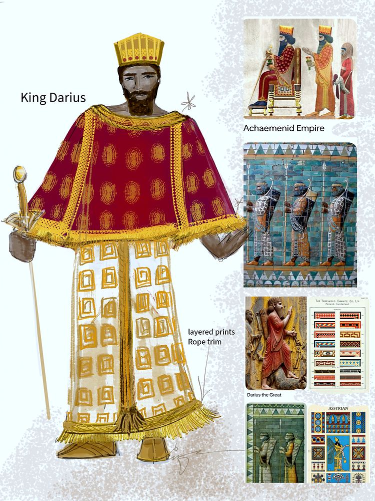 Daniel in the Lions’ Den: costume sketch for King Darius. Costume sketch by Cynthia Nordstrom