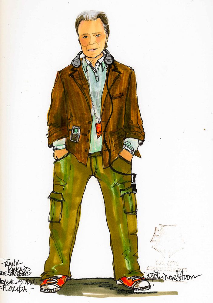 Disaster!: costume sketch of Frank Kincaid, “Indie Director”, the final design, Universal Studios Florida. Costume sketch by Cynthia Nordstrom