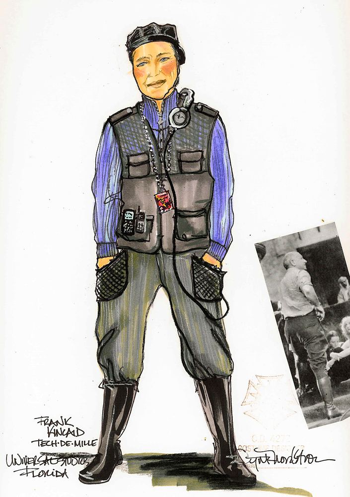 Disaster!: concept sketch of Frank Kincaid, “Tech-De-Mille”, not the final chosen design, Universal Studios Florida. Costume sketch by Cynthia Nordstrom