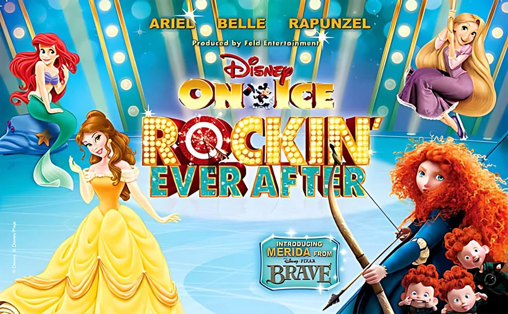 Poster for Disney On Ice: Rockin' Ever After with Ariel, Belle, Rapunzel and Merida