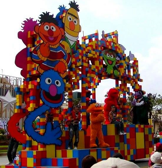 Happy Harmony Celebration: Elmo and friends on the Sesame Street float. Costume design by Cynthia Nordstrom