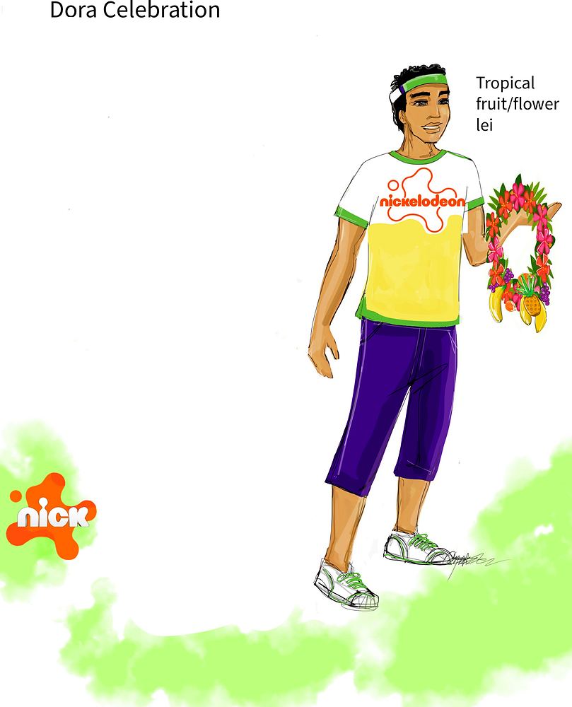 Nickelodeon Live: Está en Ti: Dora celebration costume sketch. Costume sketch by Cynthia Nordstrom