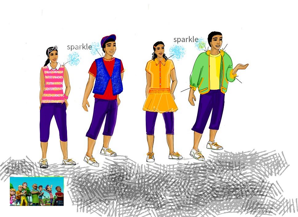 Nickelodeon Live: Está en Ti: ensemble sparkle costume sketch. Costume sketch by Cynthia Nordstrom