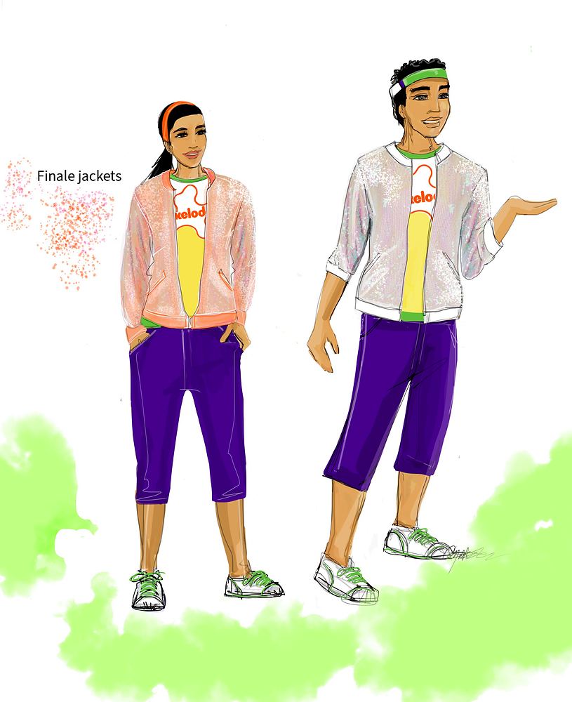 Nickelodeon Live: Está en Ti: finale jackets costume sketch. Costume sketch by Cynthia Nordstrom