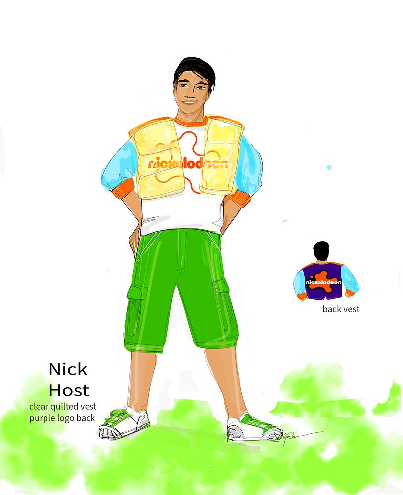 Nickelodeon Live: Está en Ti: Nick host vest costume sketch. Costume sketch by Cynthia Nordstrom