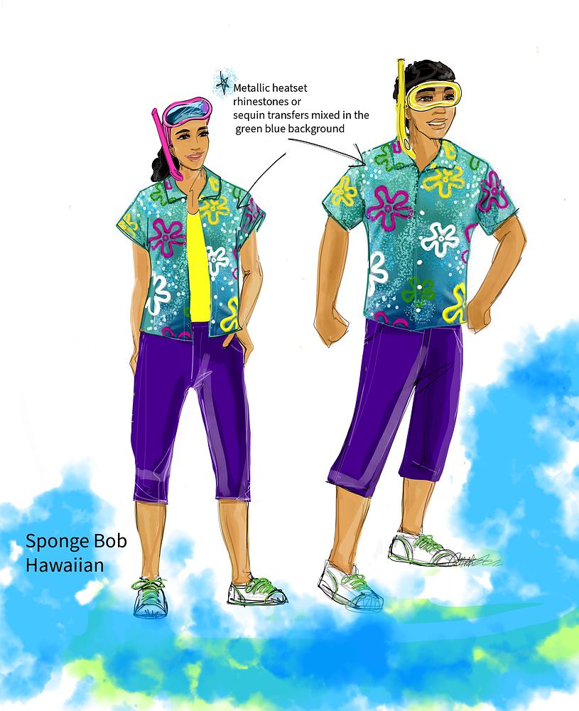 Nickelodeon Live: Está en Ti: SpongeBob Hawaiian costume sketch. Costume sketch by Cynthia Nordstrom