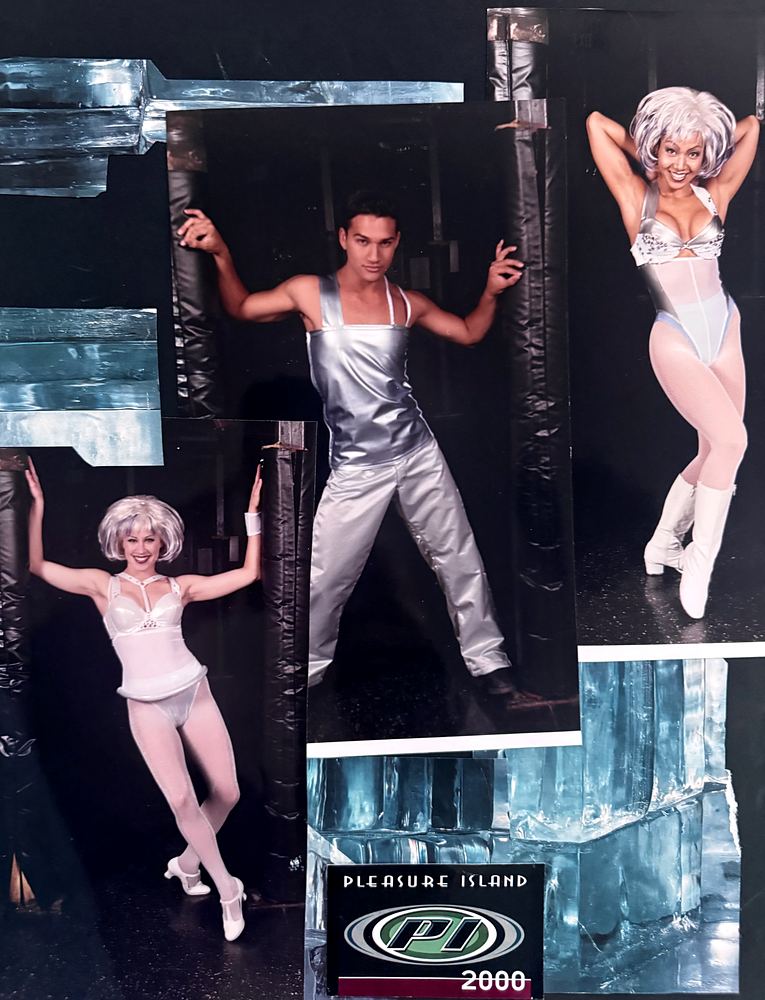 Pleasure Island, Downtown Disney: the 2000 millennium celebration dancers in silver. Costume design by Cynthia Nordstrom