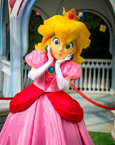 Princess Peach in her costume at Super Nintendo World, Universal Studios Japan. Costume design by Cynthia Nordstrom. Costume design by Cynthia Nordstrom
