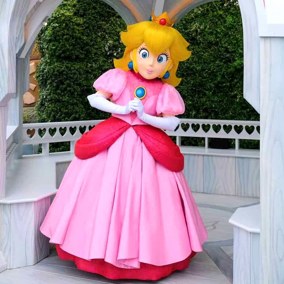 Princess Peach in her costume at Super Nintendo World, Universal Studios Japan. Costume design by Cynthia Nordstrom. Costume design by Cynthia Nordstrom