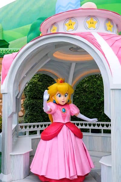 Princess Peach in her costume at Super Nintendo World, Universal Studios Japan. Costume design by Cynthia Nordstrom. Costume design by Cynthia Nordstrom