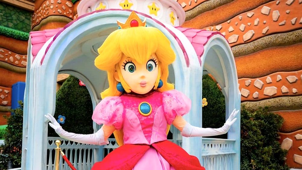 Princess Peach in her costume at Super Nintendo World, Universal Studios Japan. Costume design by Cynthia Nordstrom. Costume design by Cynthia Nordstrom