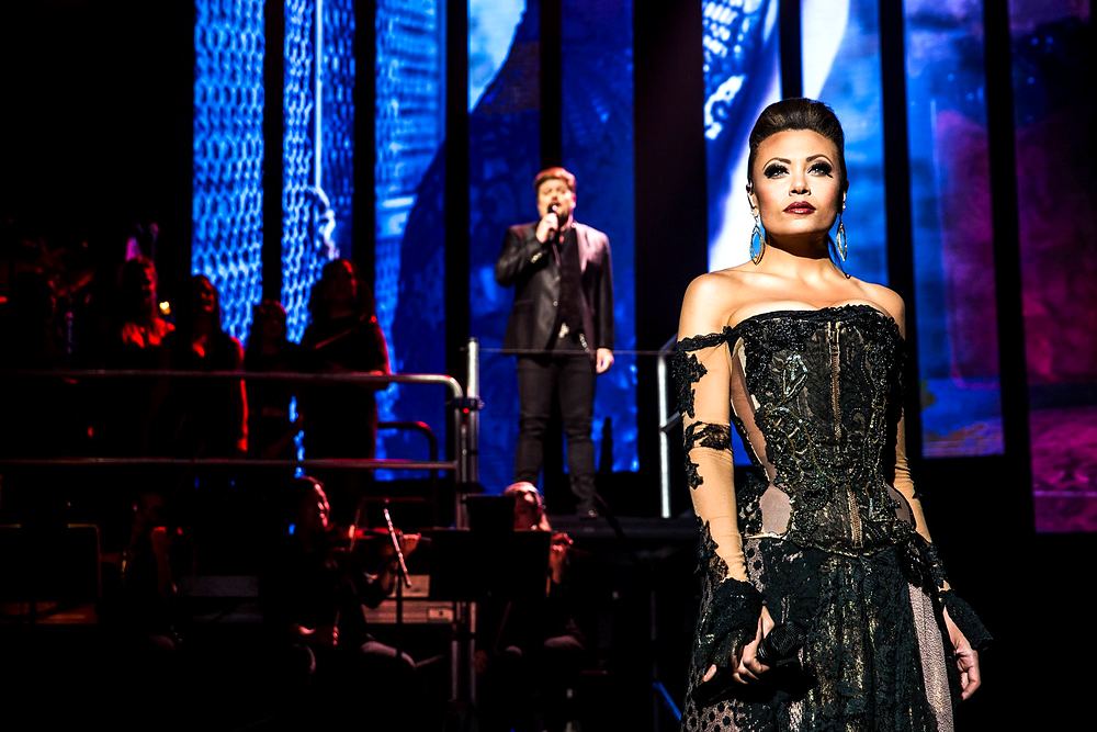 Alyson Cambridge and Rob Evan in Rocktopia on Broadway. Costume design by Cynthia Nordstrom