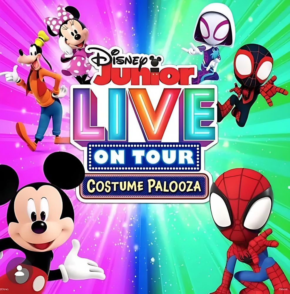 Disney Junior Live On Tour: Costume Palooza poster with Spidey, Mickey, Minnie and friends. Costume design by Cynthia Nordstrom