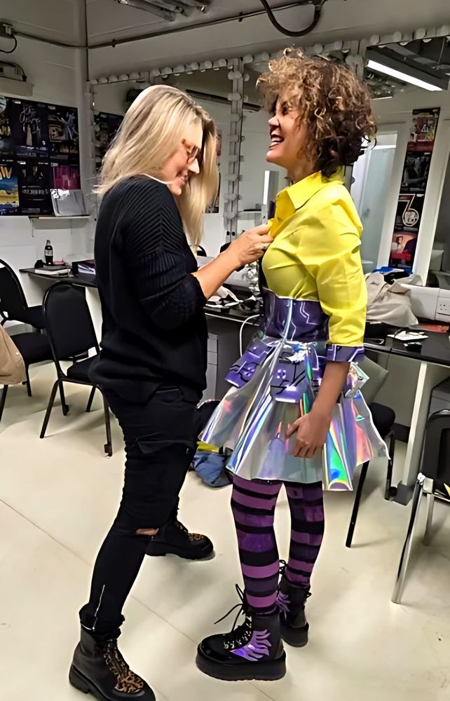 SuperYou at Curve, Leicester: Cynthia Nordstrom with a performer in costume. Costume design by Cynthia Nordstrom