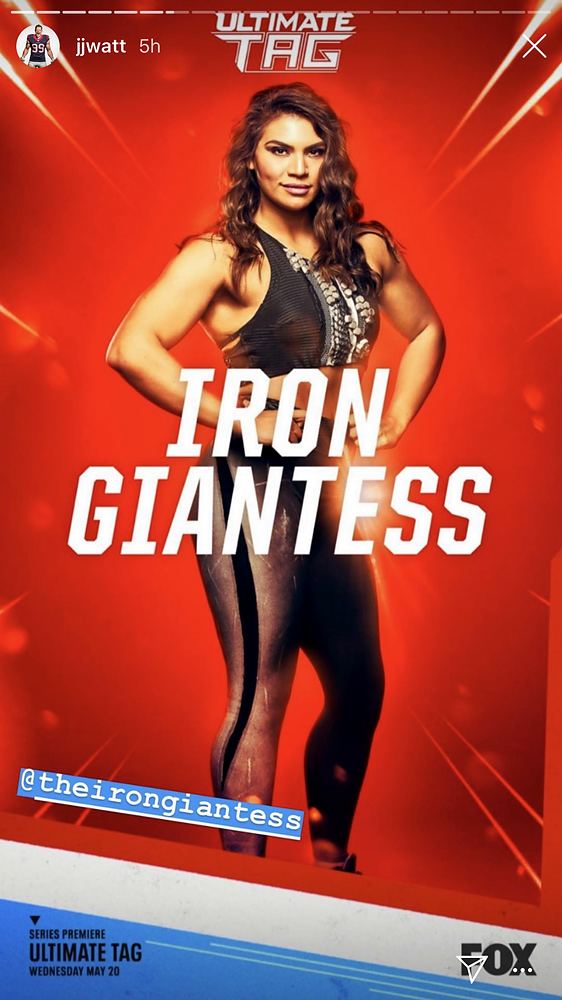 Ultimate Tag FOX promo of Iron Giantess in a black and gold unitard