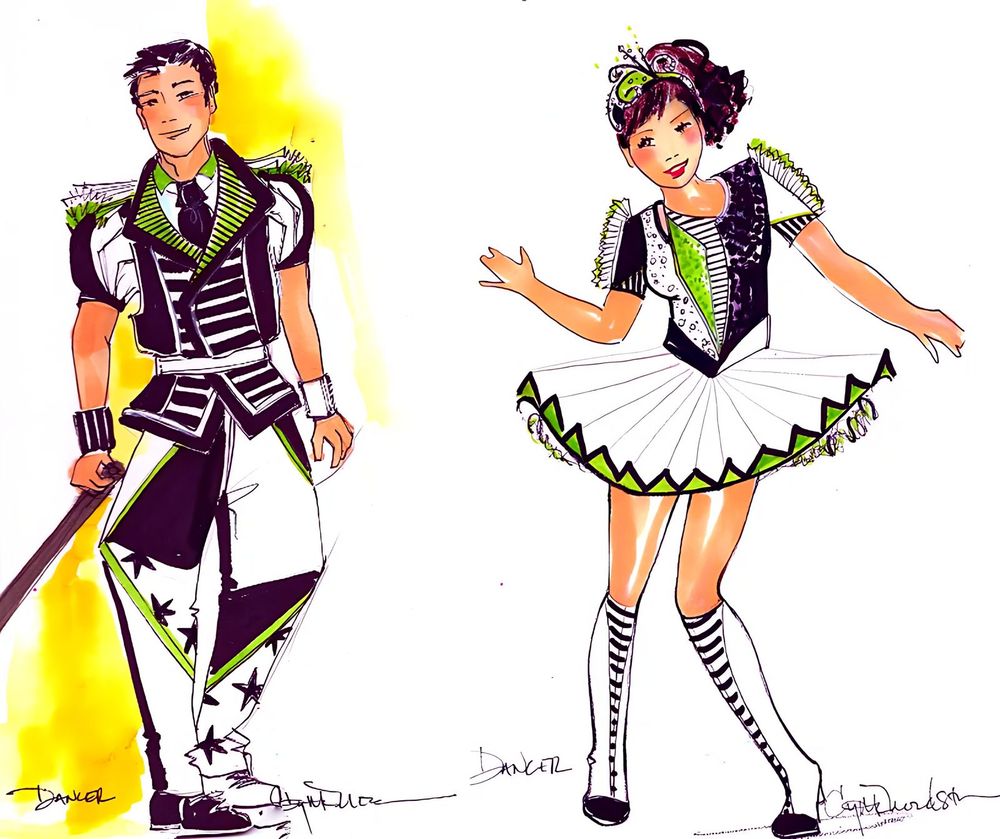 Universal Rainbow Circus: costume sketch of the dancers. Costume sketch by Cynthia Nordstrom