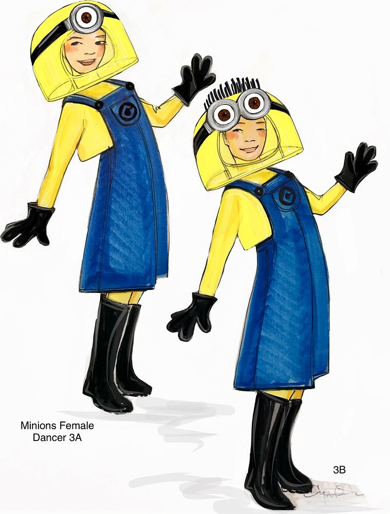 Universal Studios Beijing Resort opening parade: costume sketch for the Minions female dancers. Costume design by Cynthia Nordstrom. Costume sketch by Cynthia Nordstrom